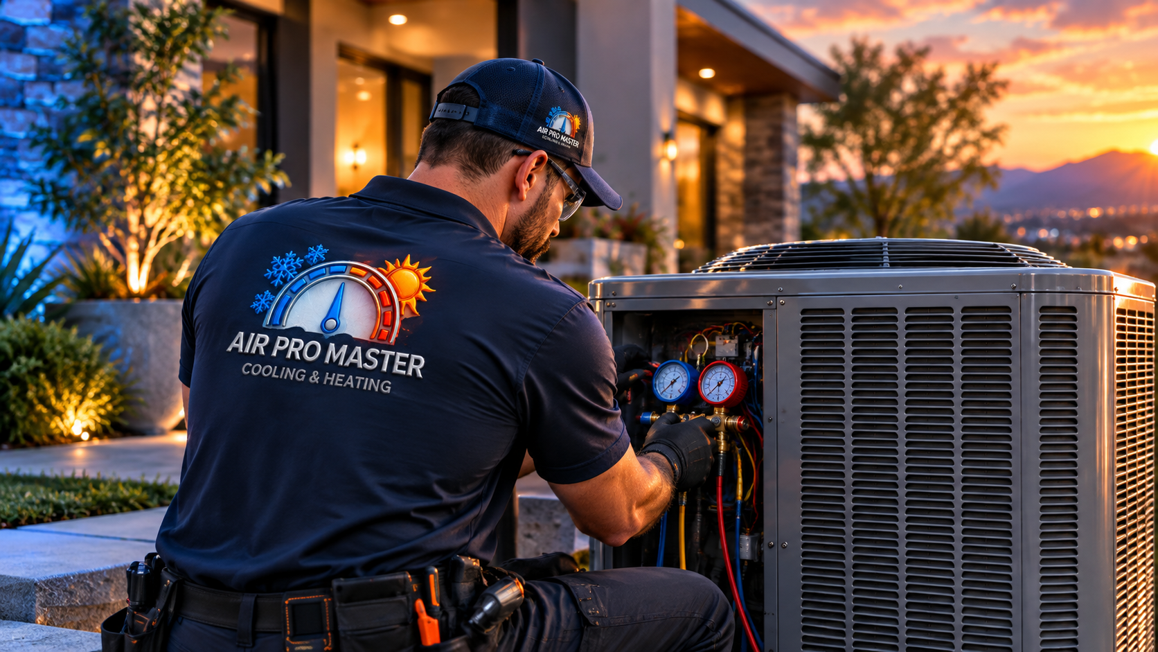 HVAC technician servicing an outdoor unit